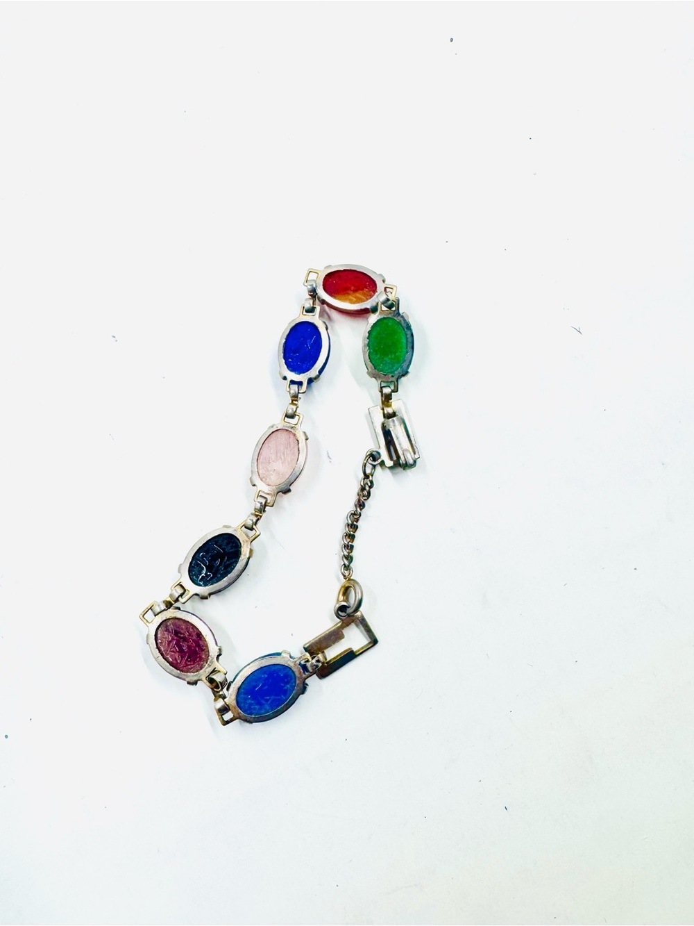 Vintage Scarab Link Bracelet Colorful Stones - Picture 5 of 5